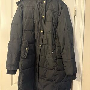 J. Crew Black Puffer Jacket with Gold Accents- worn only a few times